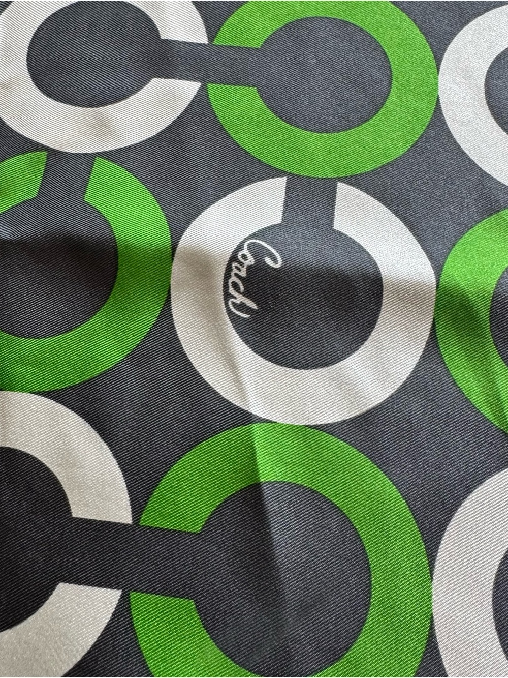 COACH Signature Pattern Scarf in Green, Gray & White - Picture 5 of 6